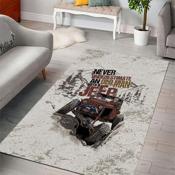 Old Man Jeep Off Road Area Rug Never Underestimate Quote Vintage Mountain 4x4 Adventure TS04