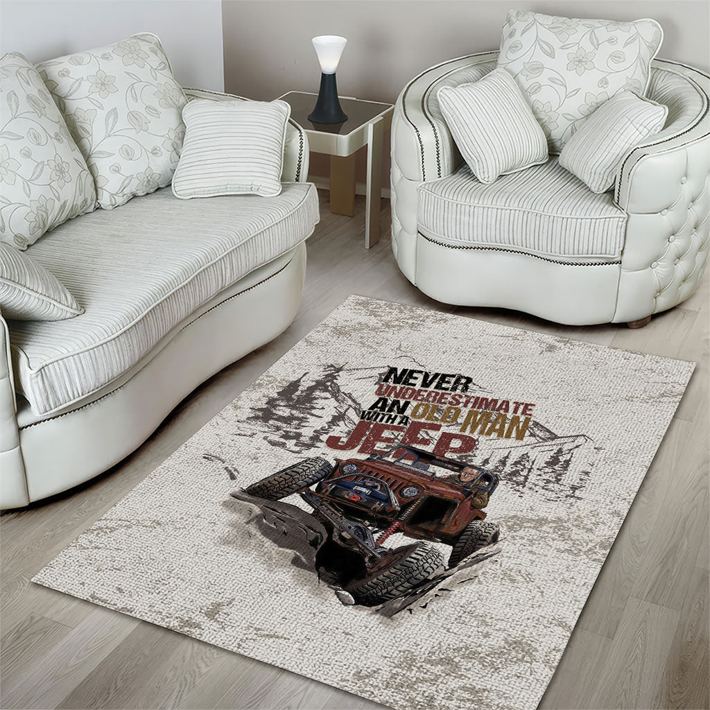 Old Man Jeep Off Road Area Rug Never Underestimate Quote Vintage Mountain 4x4 Adventure TS04