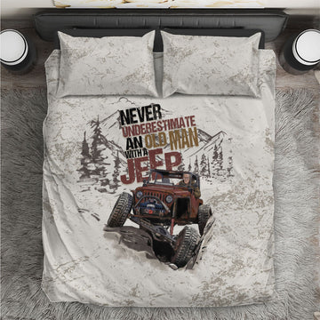 Old Man Jeep Off Road Bedding Set Never Underestimate Quote Vintage Mountain 4x4 Adventure
