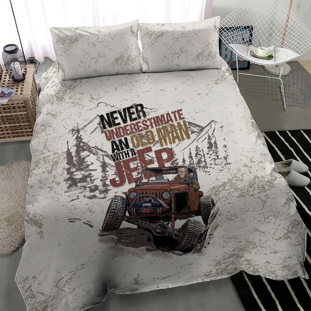 Old Man Jeep Off Road Bedding Set Never Underestimate Quote Vintage Mountain 4x4 Adventure