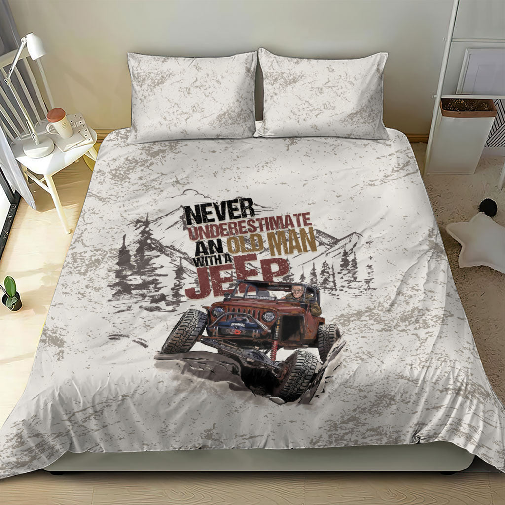 Old Man Jeep Off Road Bedding Set Never Underestimate Quote Vintage Mountain 4x4 Adventure
