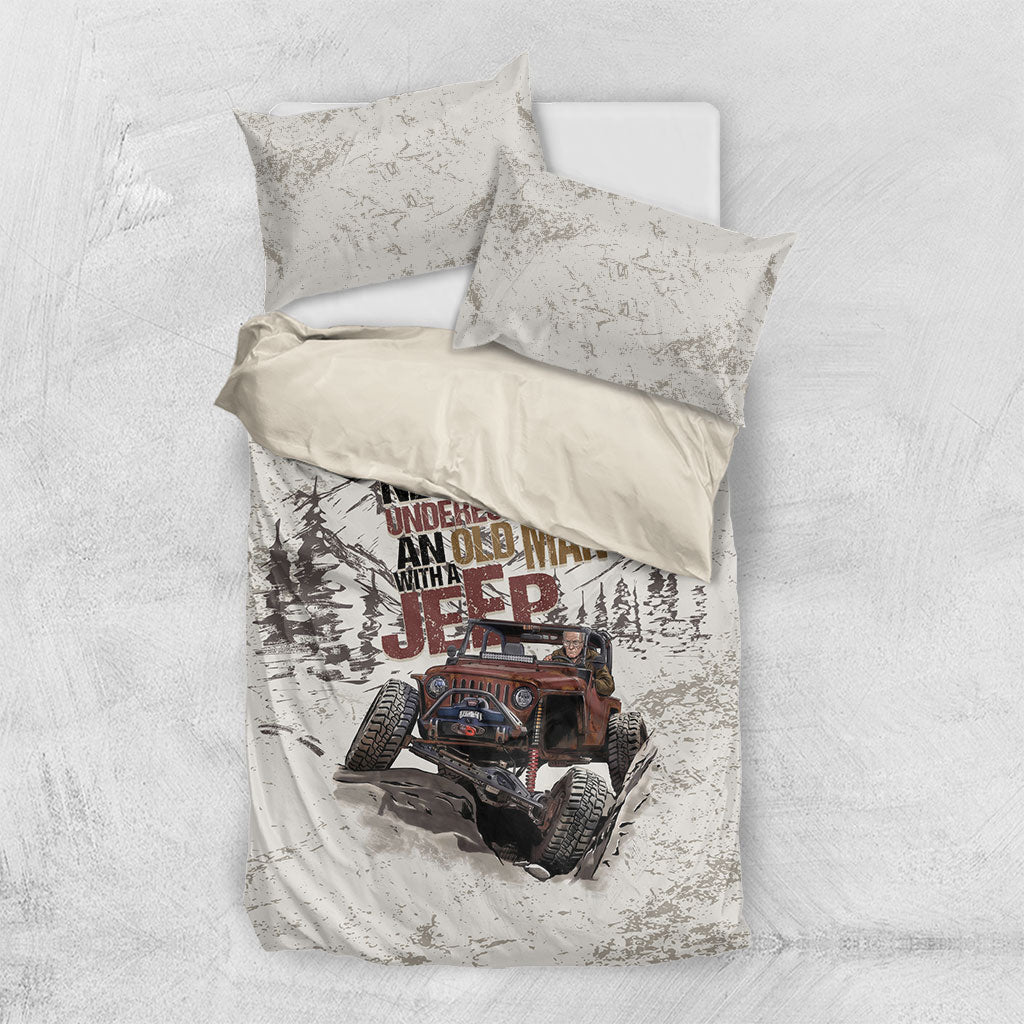 Old Man Jeep Off Road Bedding Set Never Underestimate Quote Vintage Mountain 4x4 Adventure