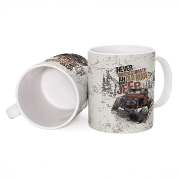 Old Man Jeep Off Road Ceramic Mug Never Underestimate Quote Vintage Mountain 4x4 Adventure
