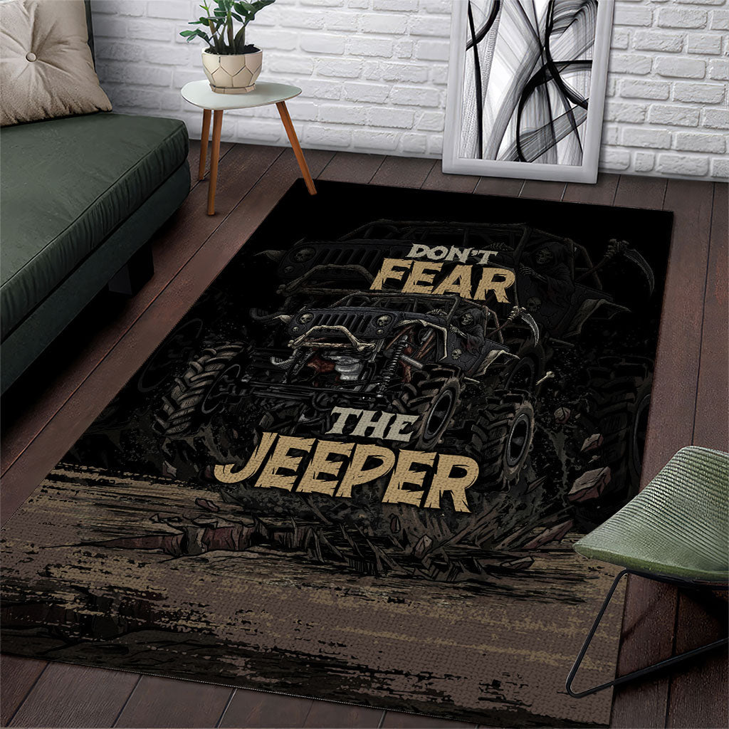 Jeep Off-Road Area Rug Don’t Fear The Jeeper Dark Skull Offroad Adventure Graphic TS04