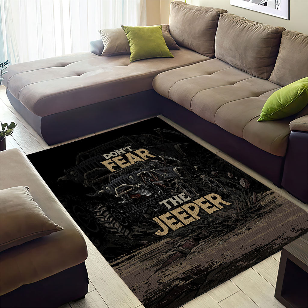 Jeep Off-Road Area Rug Don’t Fear The Jeeper Dark Skull Offroad Adventure Graphic TS04