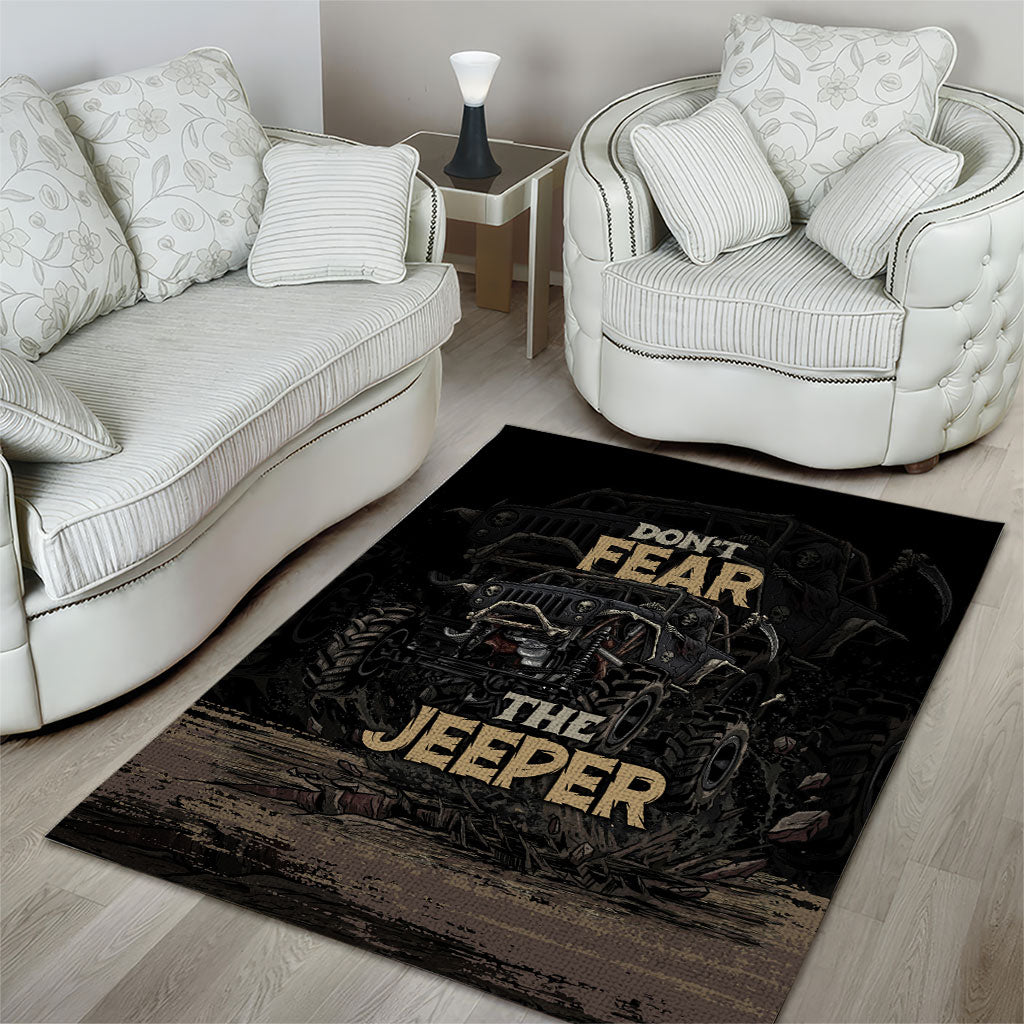 Jeep Off-Road Area Rug Don’t Fear The Jeeper Dark Skull Offroad Adventure Graphic TS04