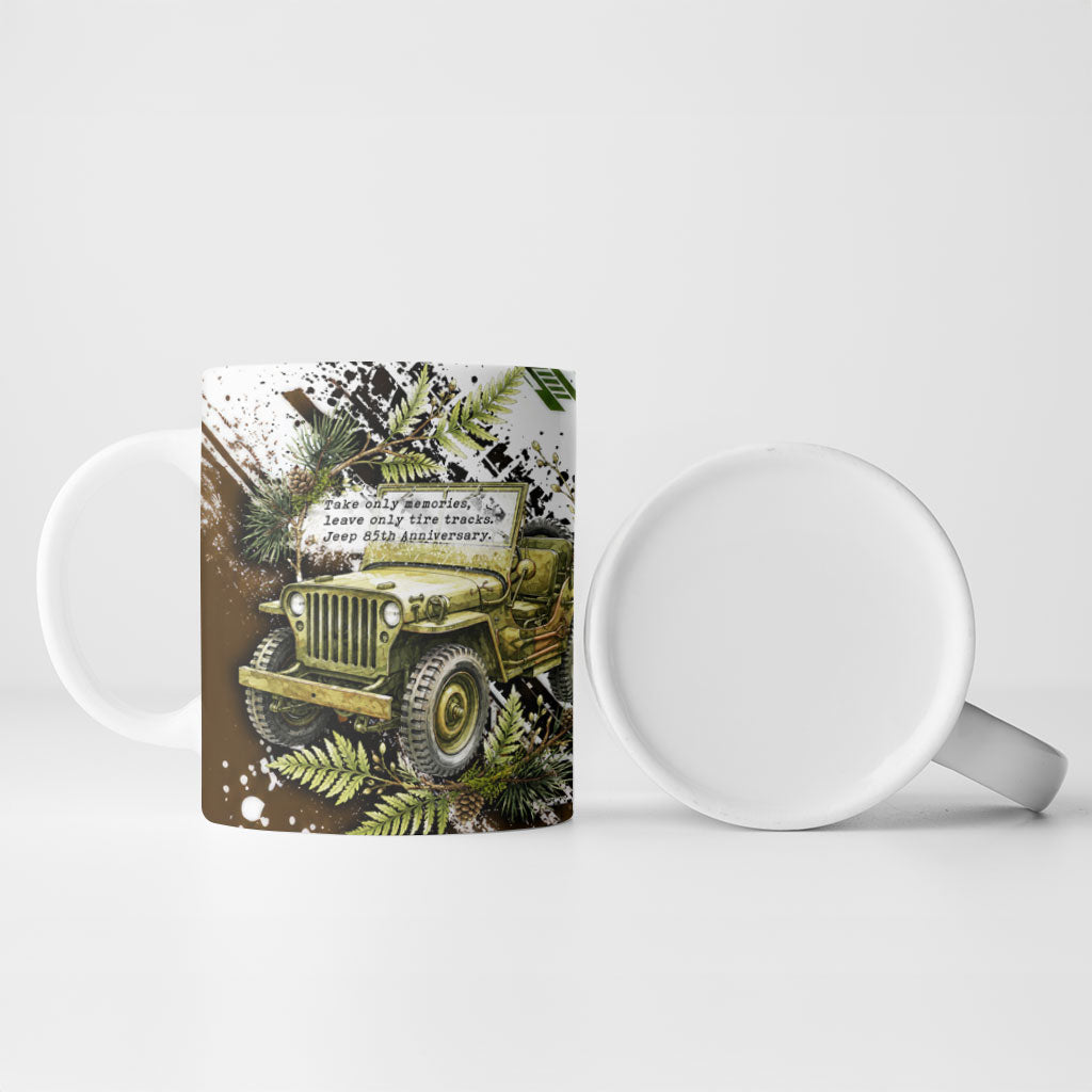 Jeep 85th Anniversary Off Road Car Ceramic Mug Watercolor Military Willys Offroad Vehicle Graphic Print