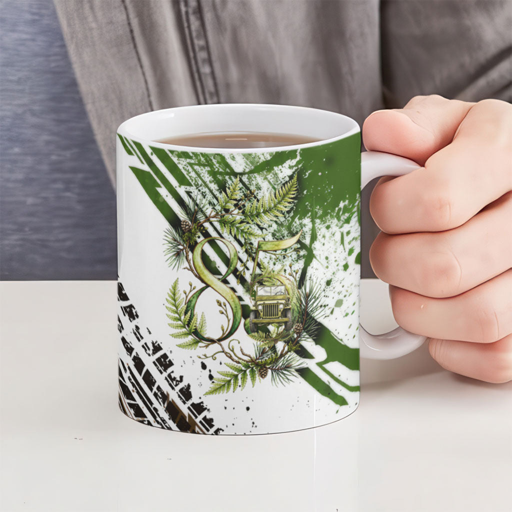 Jeep 85th Anniversary Off Road Car Ceramic Mug Watercolor Military Willys Offroad Vehicle Graphic Print
