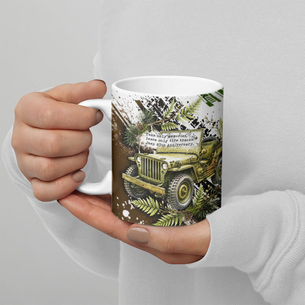 Jeep 85th Anniversary Off Road Car Ceramic Mug Watercolor Military Willys Offroad Vehicle Graphic Print