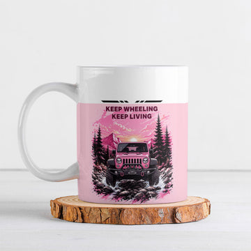 Suicide Prevention Awareness Off Road Ceramic Mug Jeep Mountain Sunset Keep Wheeling Keep Living