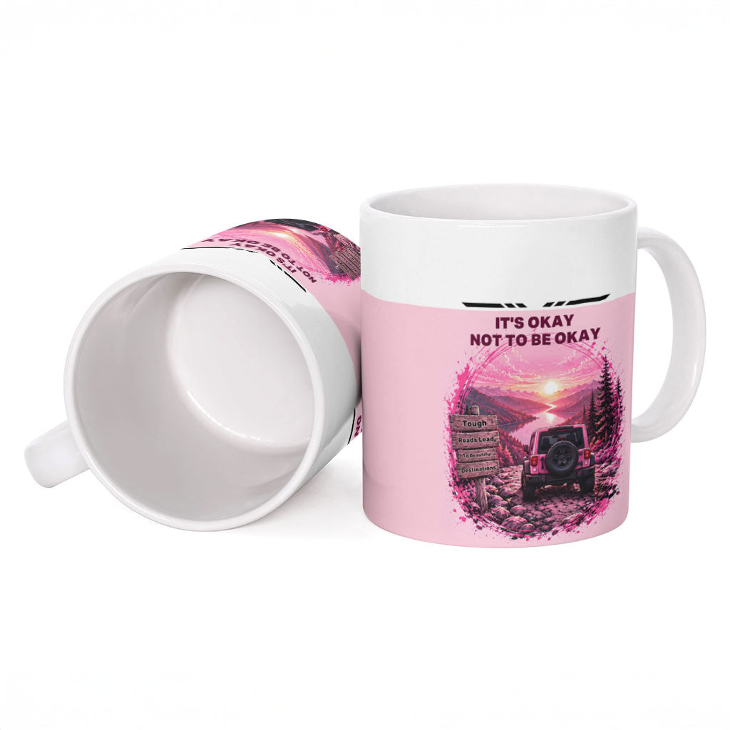 Suicide Prevention Awareness Off Road Ceramic Mug Jeep Mountain Sunset Keep Wheeling Keep Living