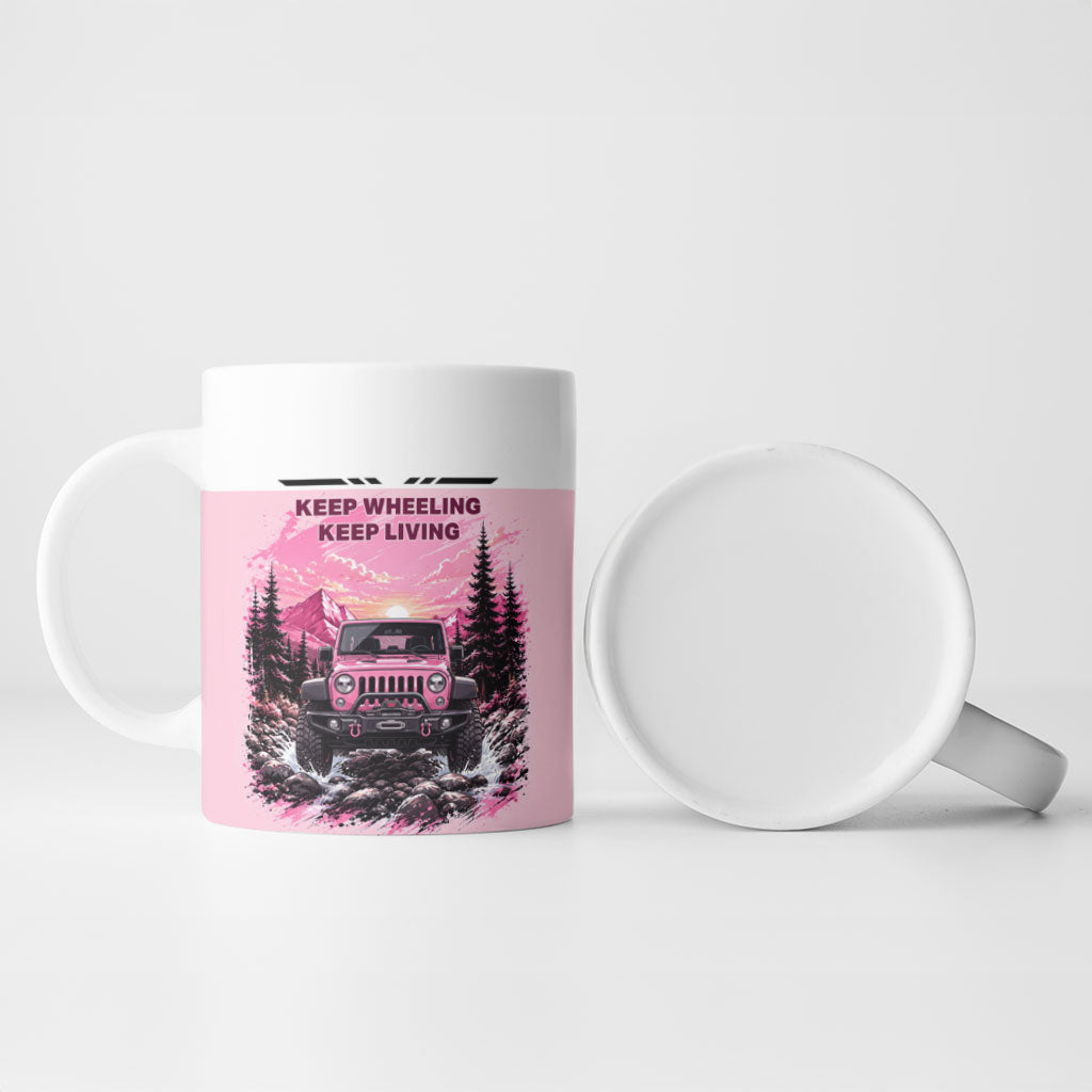 Suicide Prevention Awareness Off Road Ceramic Mug Jeep Mountain Sunset Keep Wheeling Keep Living