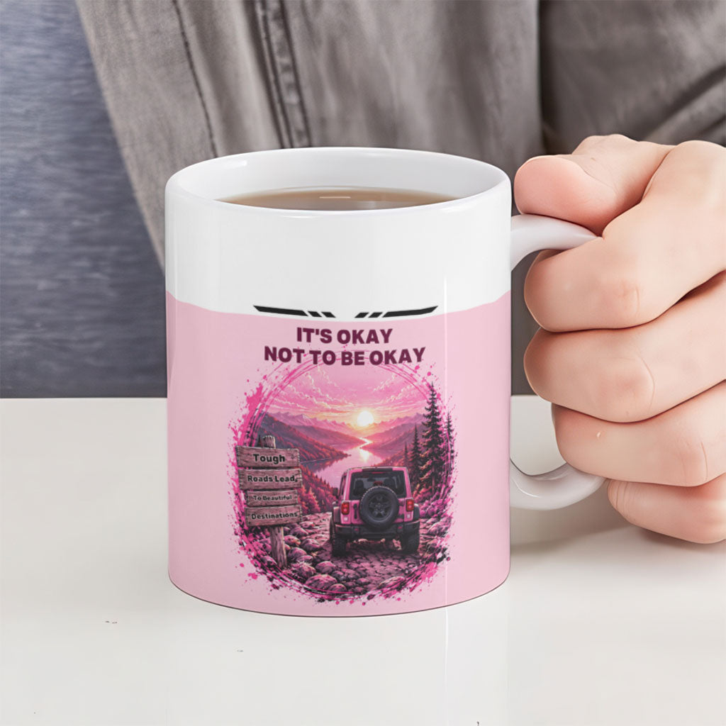 Suicide Prevention Awareness Off Road Ceramic Mug Jeep Mountain Sunset Keep Wheeling Keep Living