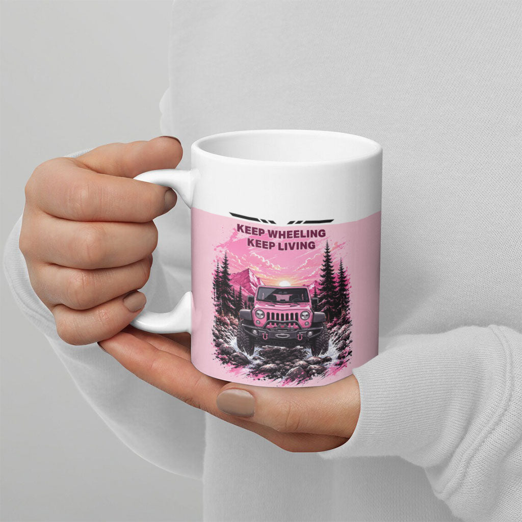 Suicide Prevention Awareness Off Road Ceramic Mug Jeep Mountain Sunset Keep Wheeling Keep Living
