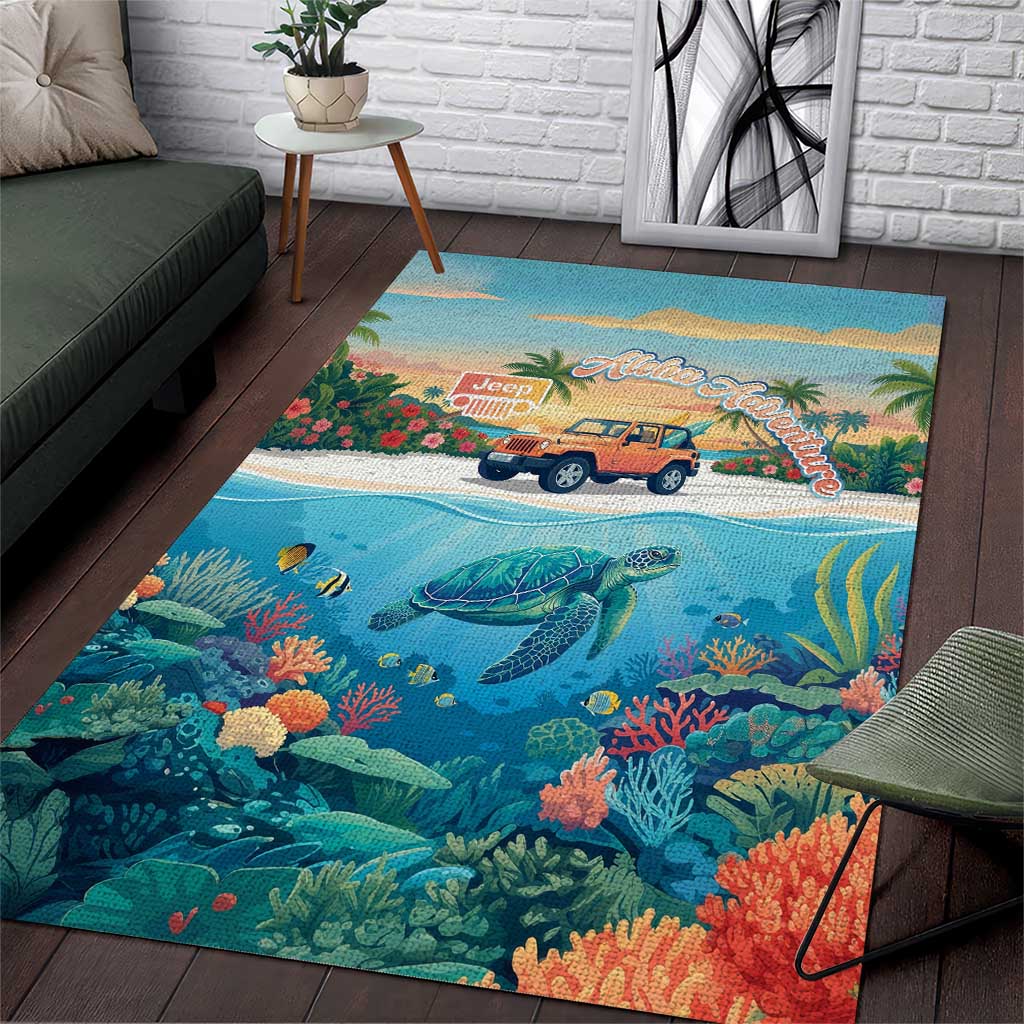 Aloha Jeep Island Cruise Area Rug Tropical Beach Surf Art Style TS04