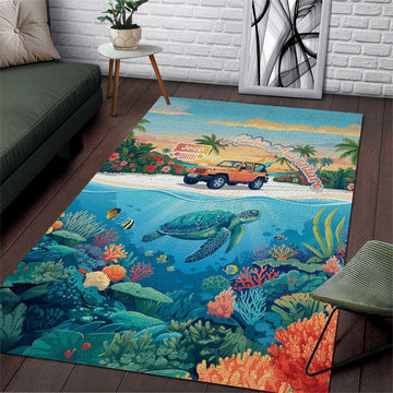 Aloha Jeep Island Cruise Area Rug Tropical Beach Surf Art Style TS04