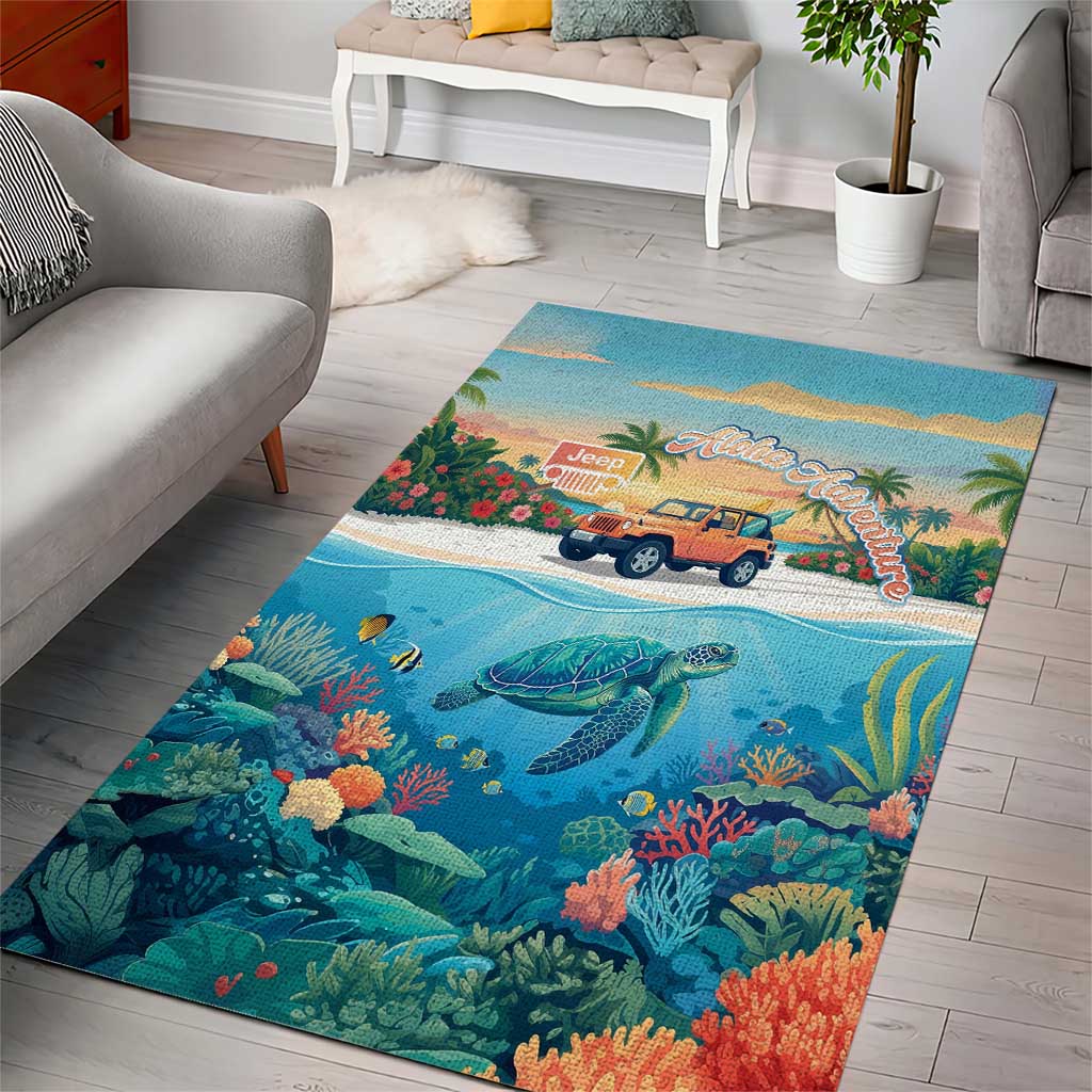 Aloha Jeep Island Cruise Area Rug Tropical Beach Surf Art Style TS04
