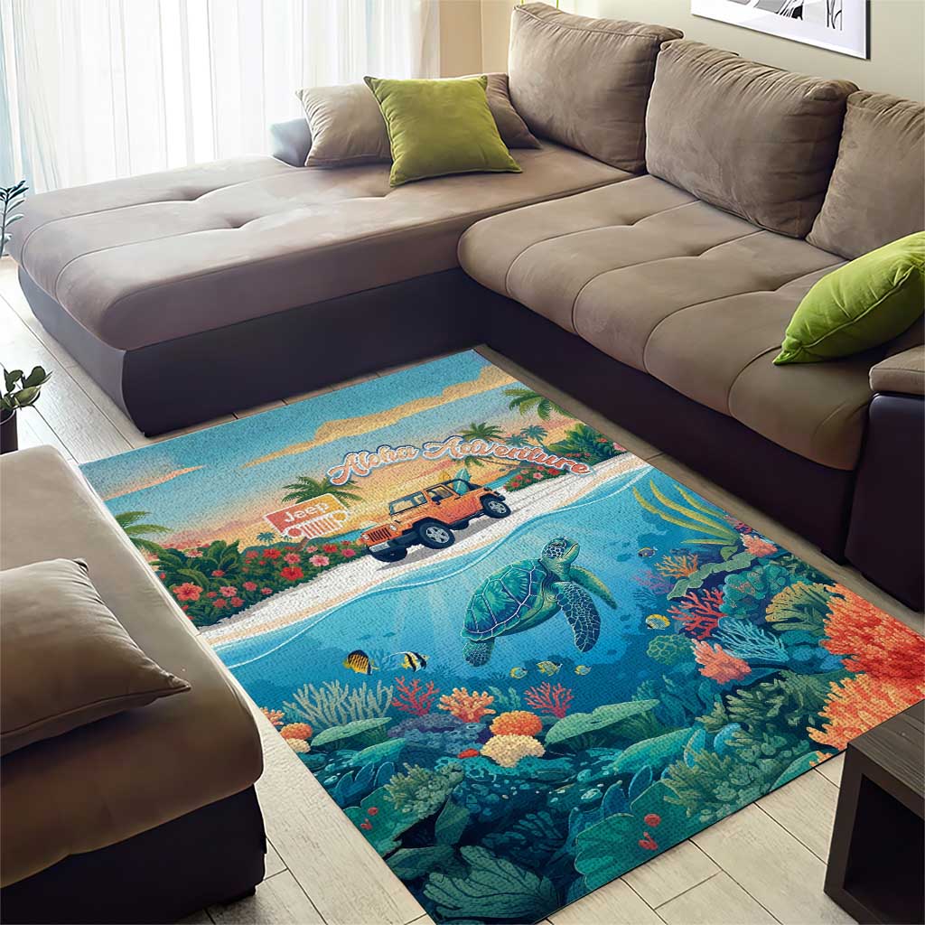Aloha Jeep Island Cruise Area Rug Tropical Beach Surf Art Style TS04