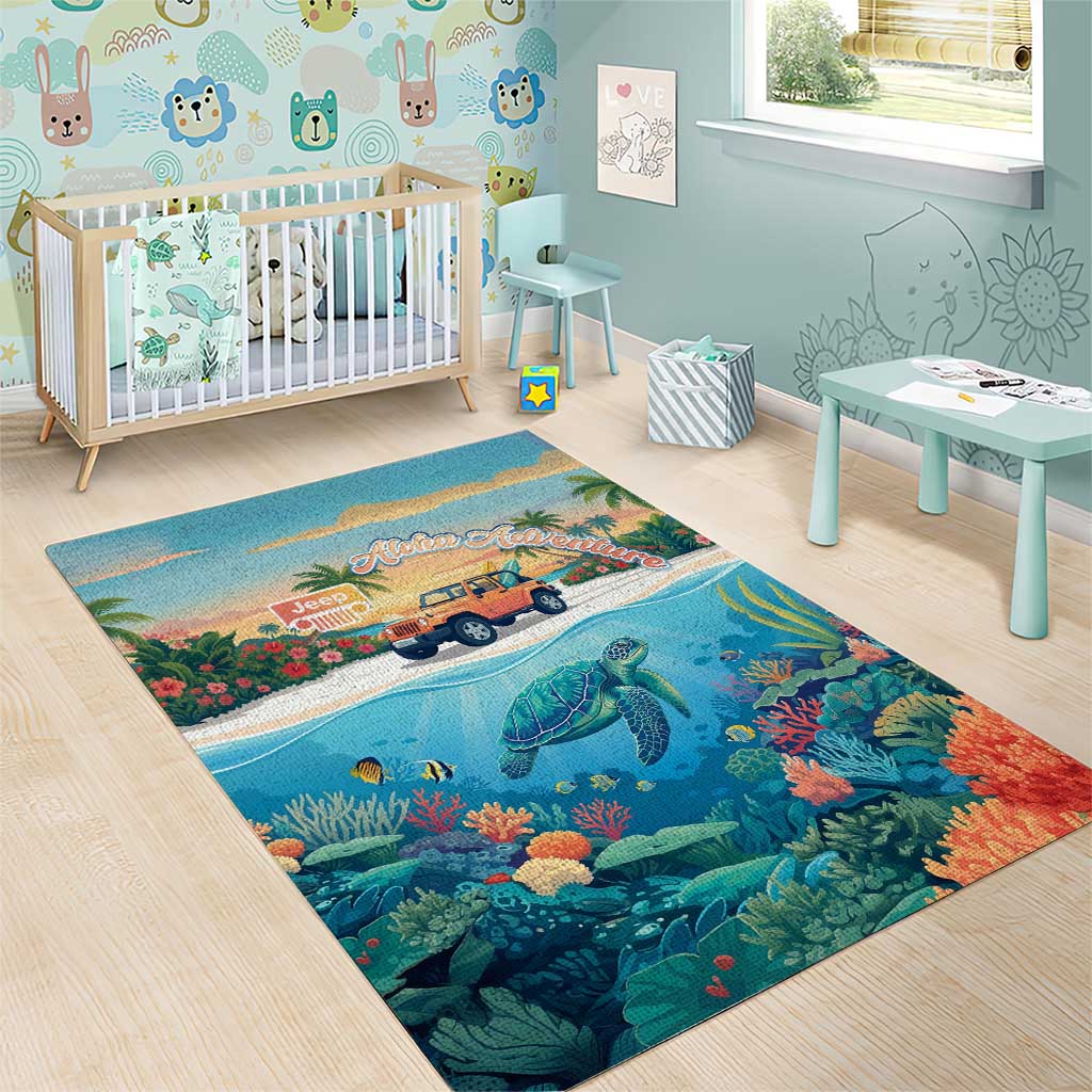 Aloha Jeep Island Cruise Area Rug Tropical Beach Surf Art Style TS04