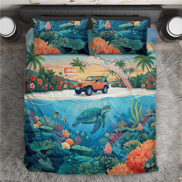 Aloha Jeep Island Cruise Bedding Set Tropical Beach Surf Art Style