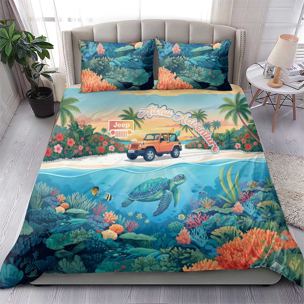 Aloha Jeep Island Cruise Bedding Set Tropical Beach Surf Art Style