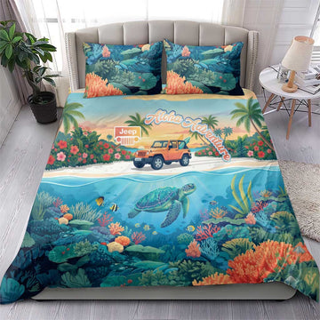 Aloha Jeep Island Cruise Bedding Set Tropical Beach Surf Art Style