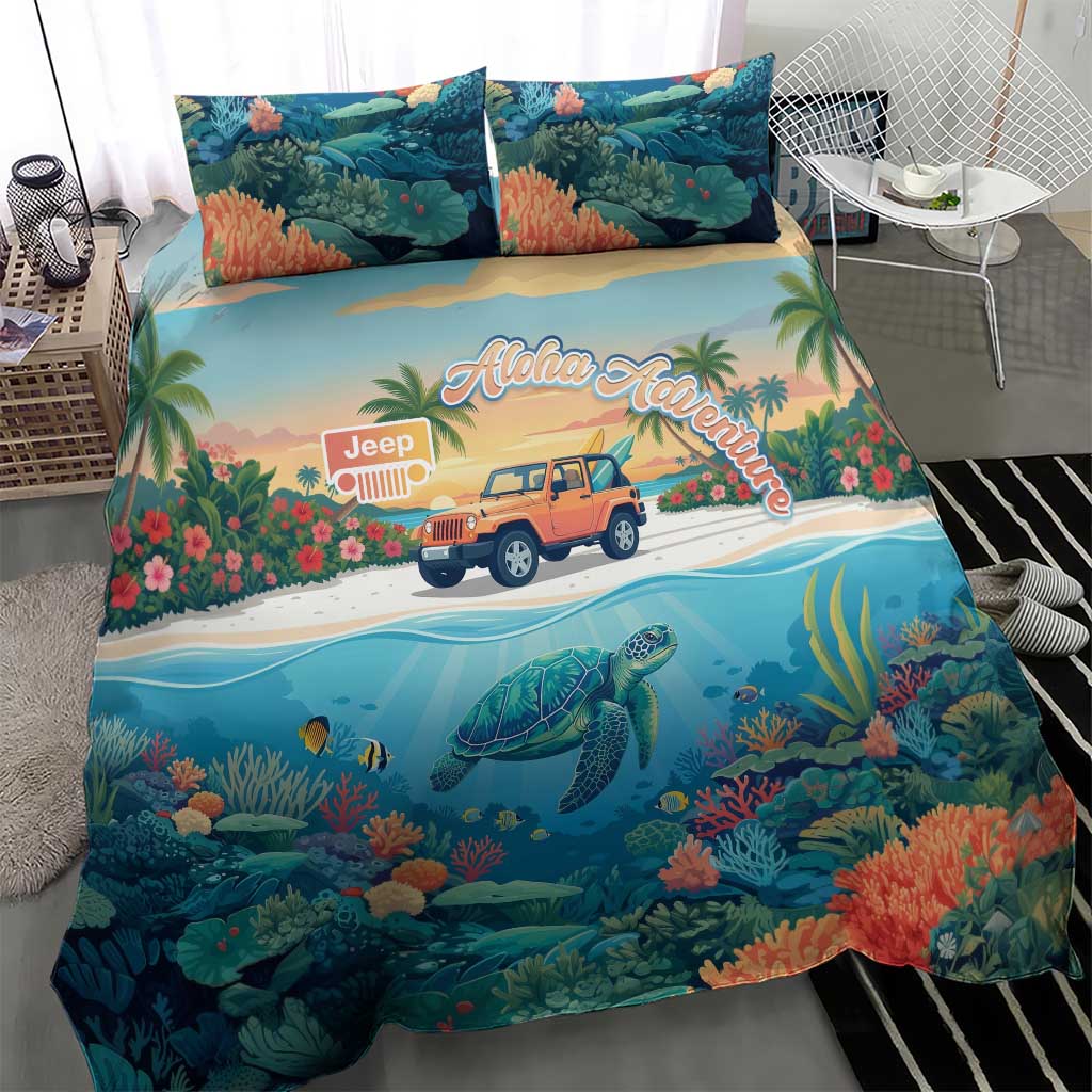 Aloha Jeep Island Cruise Bedding Set Tropical Beach Surf Art Style