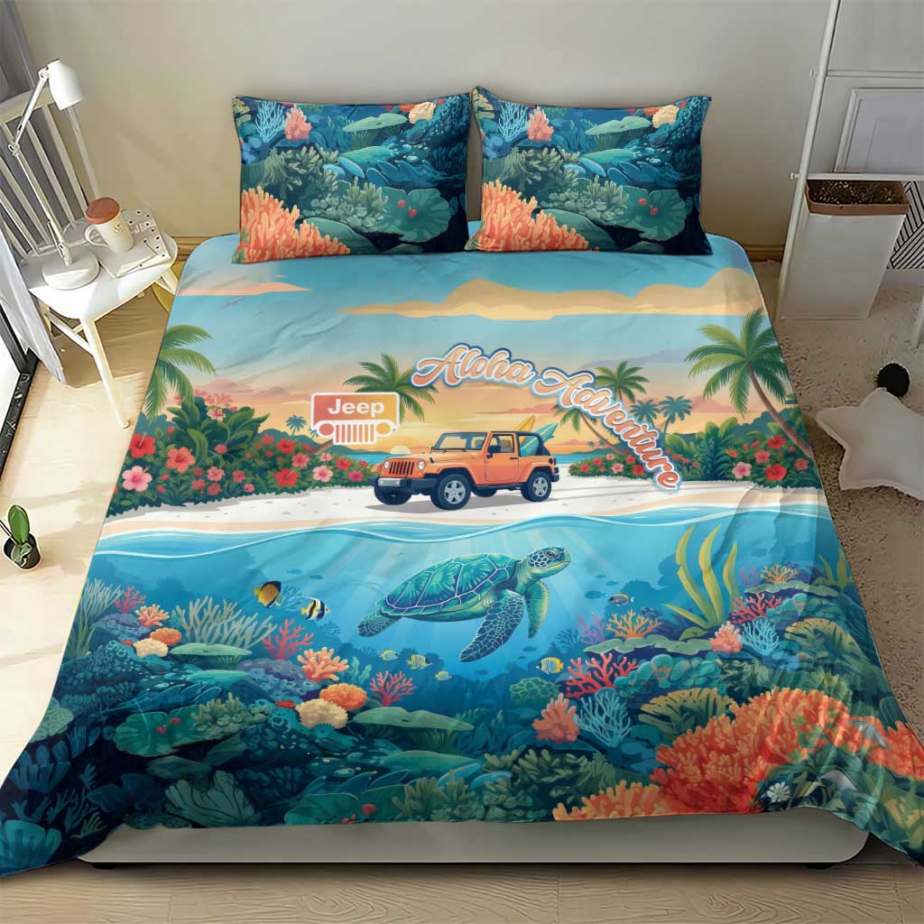 Aloha Jeep Island Cruise Bedding Set Tropical Beach Surf Art Style