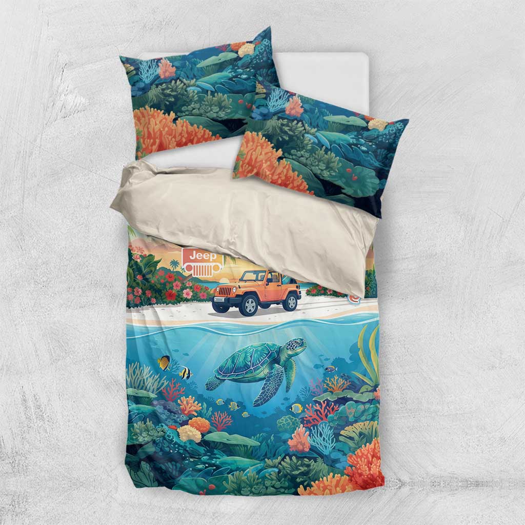 Aloha Jeep Island Cruise Bedding Set Tropical Beach Surf Art Style