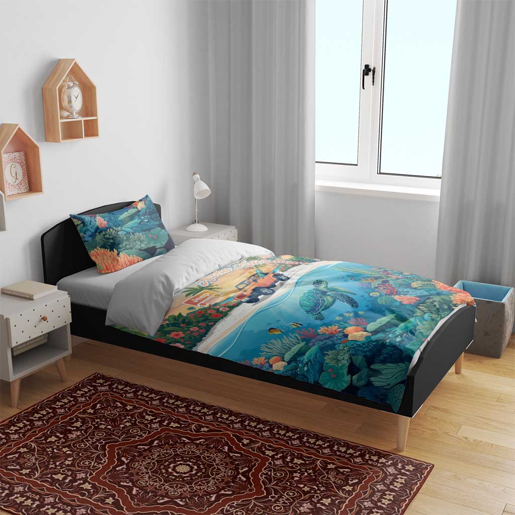 Aloha Jeep Island Cruise Bedding Set Tropical Beach Surf Art Style