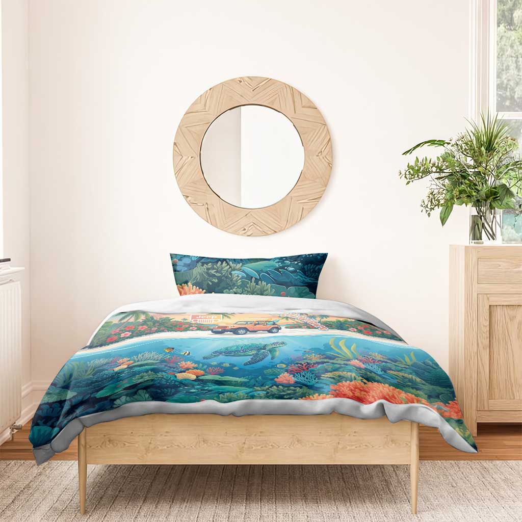 Aloha Jeep Island Cruise Bedding Set Tropical Beach Surf Art Style
