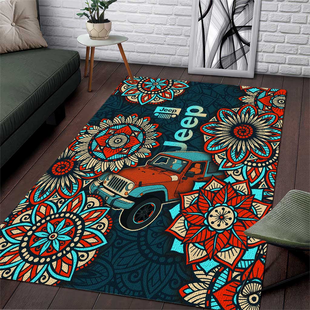 Jeep Mandala Drive Area Rug Boho Tribal Floral Art Style TS04