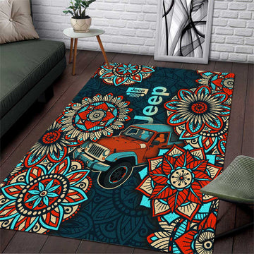 Jeep Mandala Drive Area Rug Boho Tribal Floral Art Style TS04
