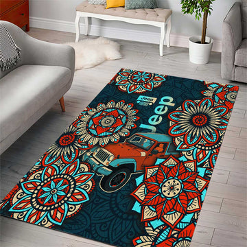 Jeep Mandala Drive Area Rug Boho Tribal Floral Art Style TS04