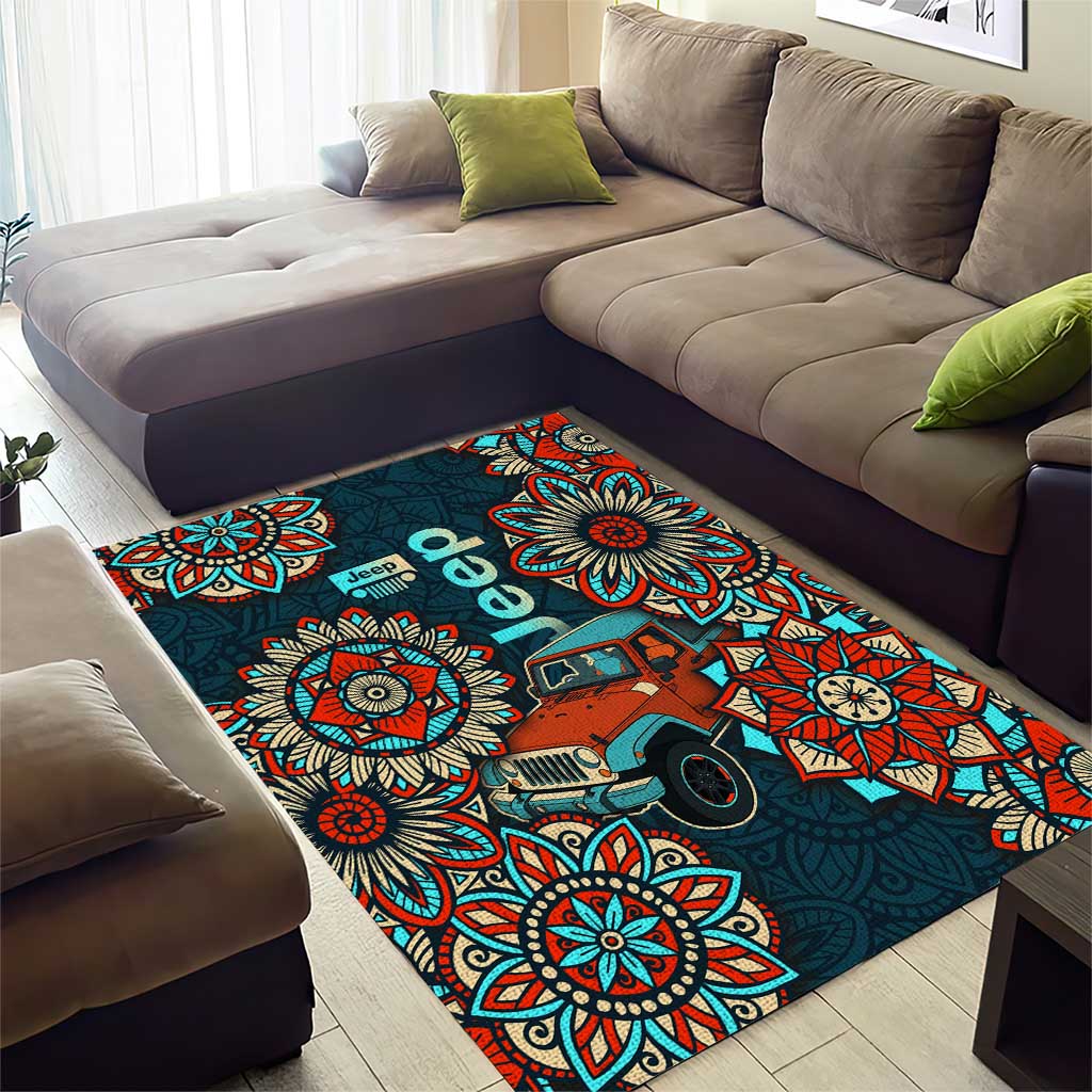 Jeep Mandala Drive Area Rug Boho Tribal Floral Art Style TS04