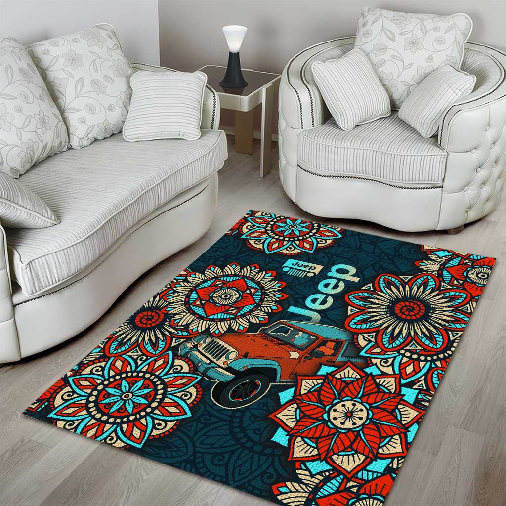 Jeep Mandala Drive Area Rug Boho Tribal Floral Art Style TS04