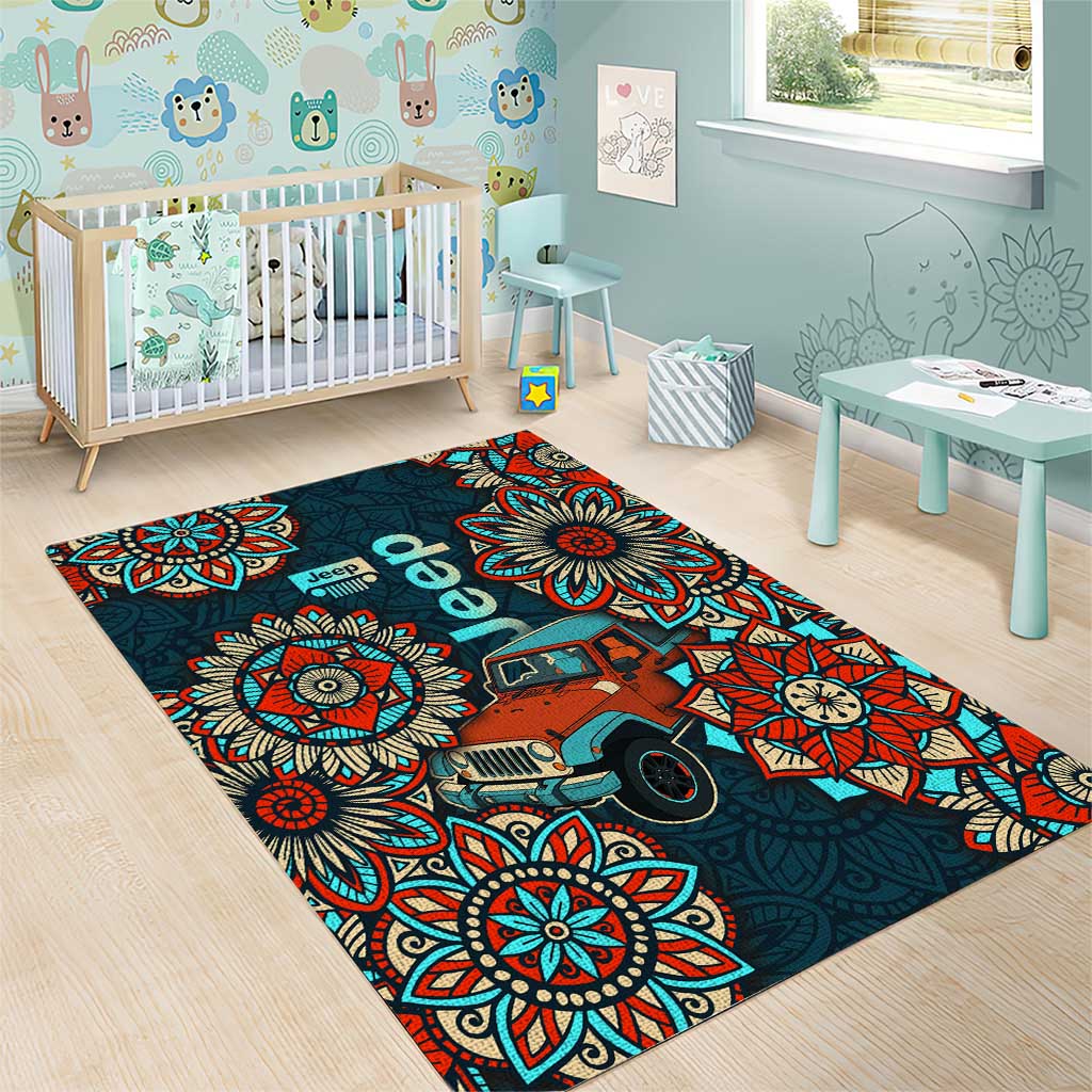 Jeep Mandala Drive Area Rug Boho Tribal Floral Art Style TS04
