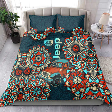 Jeep Mandala Drive Bedding Set Boho Tribal Floral Art Style