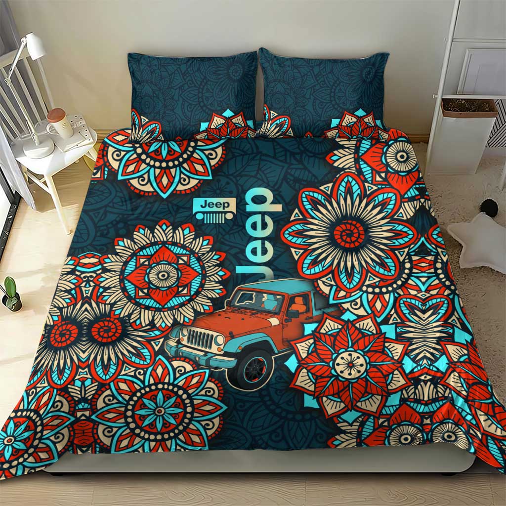 Jeep Mandala Drive Bedding Set Boho Tribal Floral Art Style