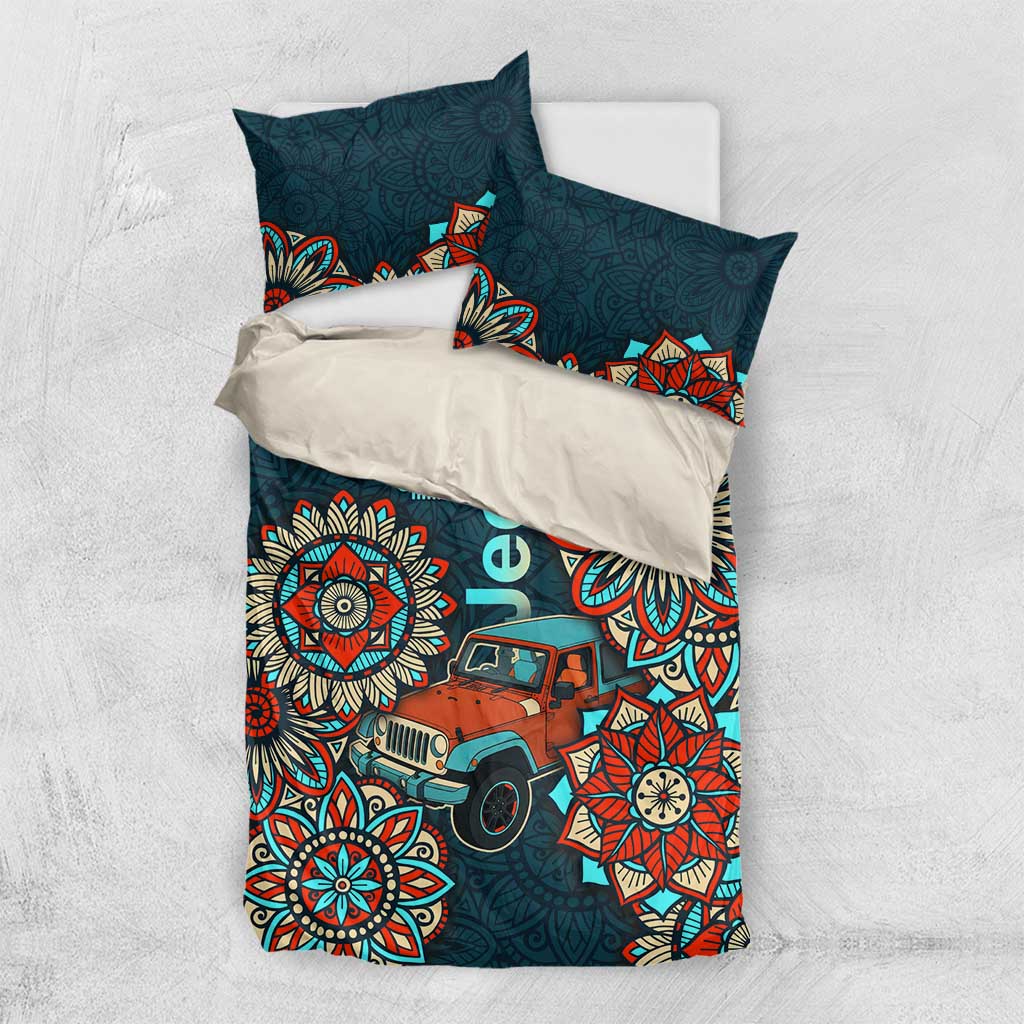 Jeep Mandala Drive Bedding Set Boho Tribal Floral Art Style