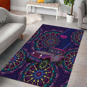 Jeep Psychedelic Ride Area Rug Neon Mandala Bohemian Art Style TS04