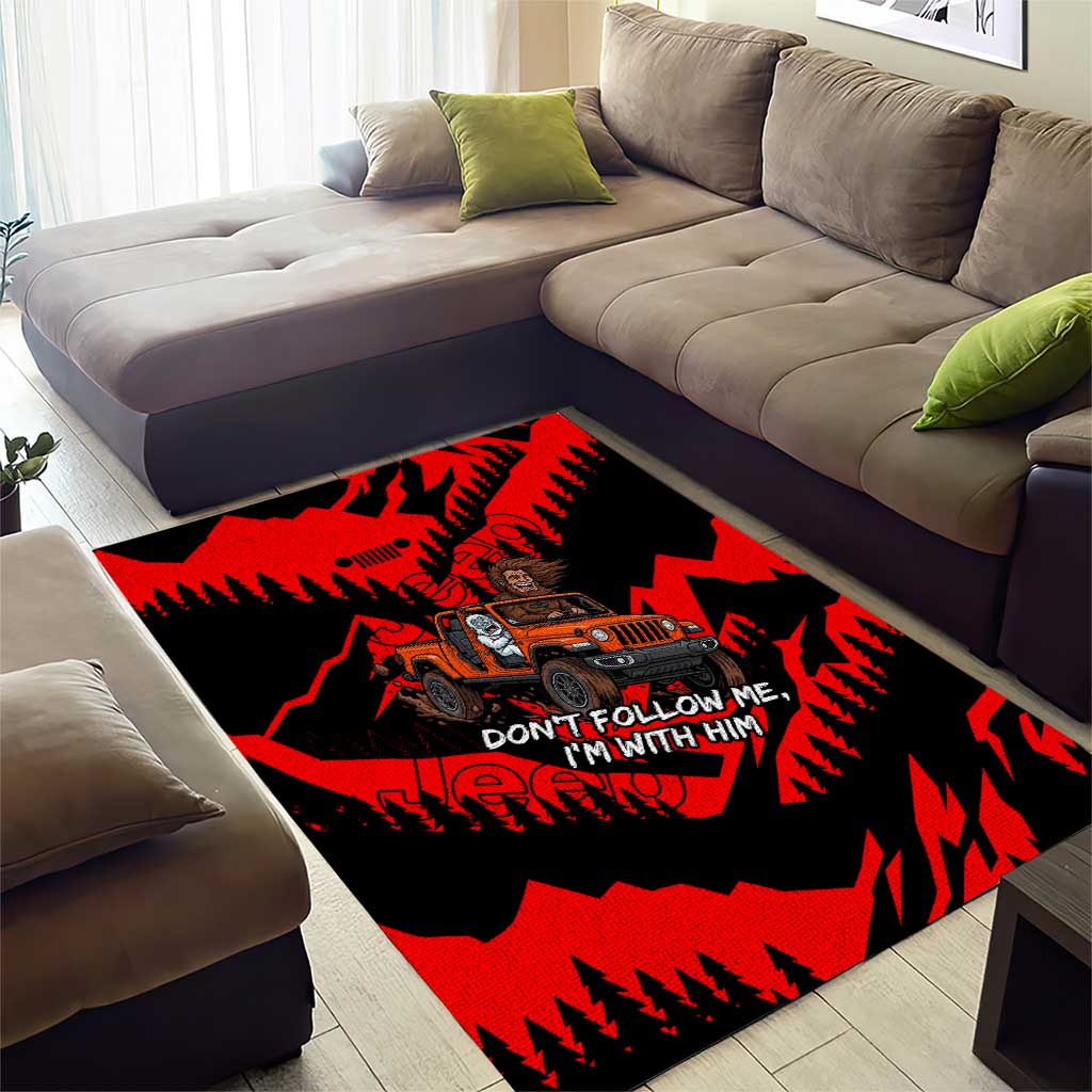 Bigfoot Jeep Legends Club Area Rug Bold Wilderness Cartoon Style TS04