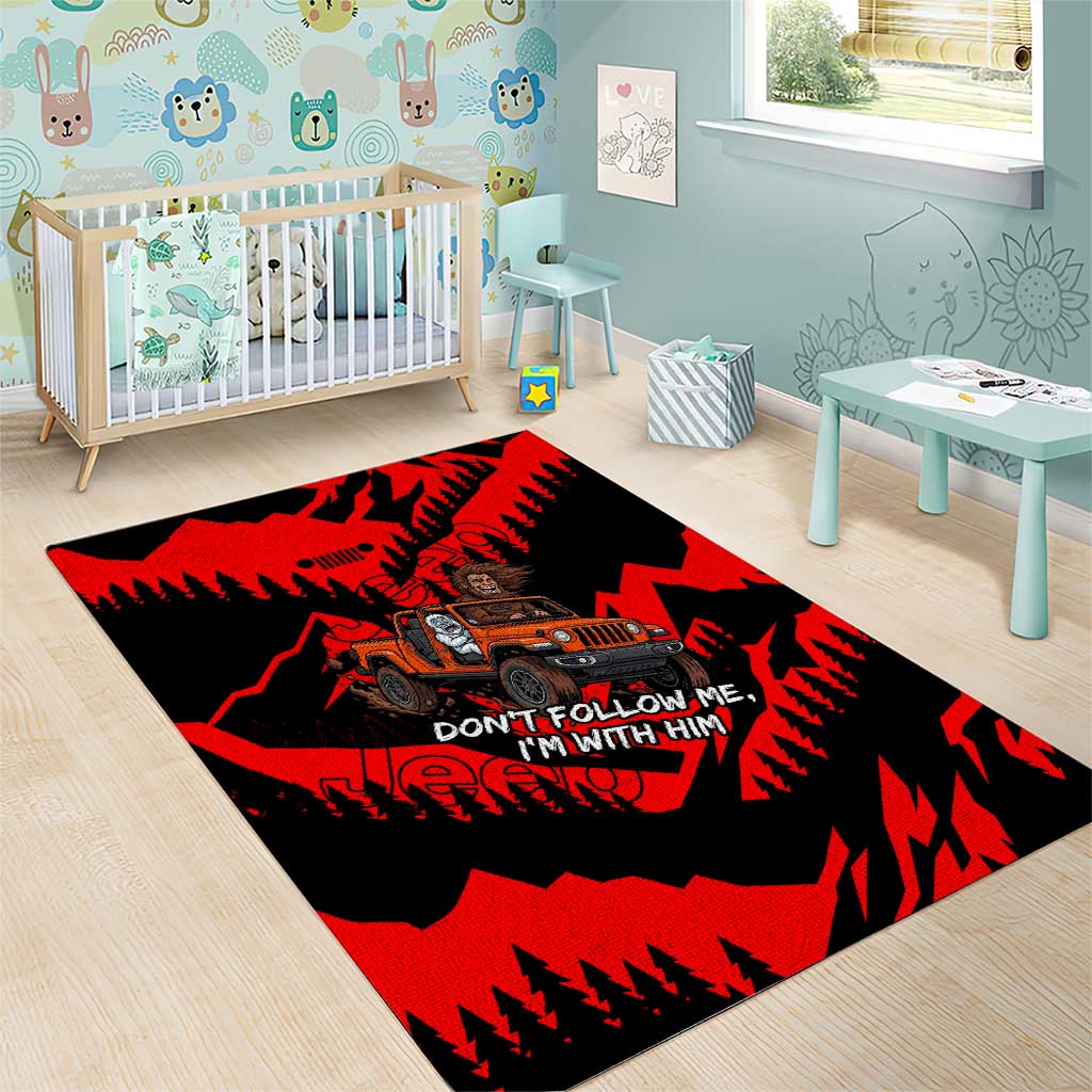 Bigfoot Jeep Legends Club Area Rug Bold Wilderness Cartoon Style TS04