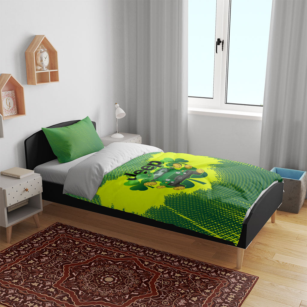 Irish Off-Road 4x4 Adventure Jeep Bedding Set Lucky Shamrock Trail Ride Green St Patrick