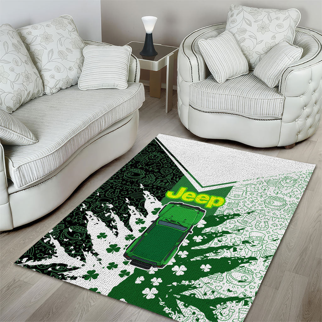 Irish Off-Road 4x4 Adventure Jeep Area Rug Shamrock Trail Ride Green Lucky Clover TS04