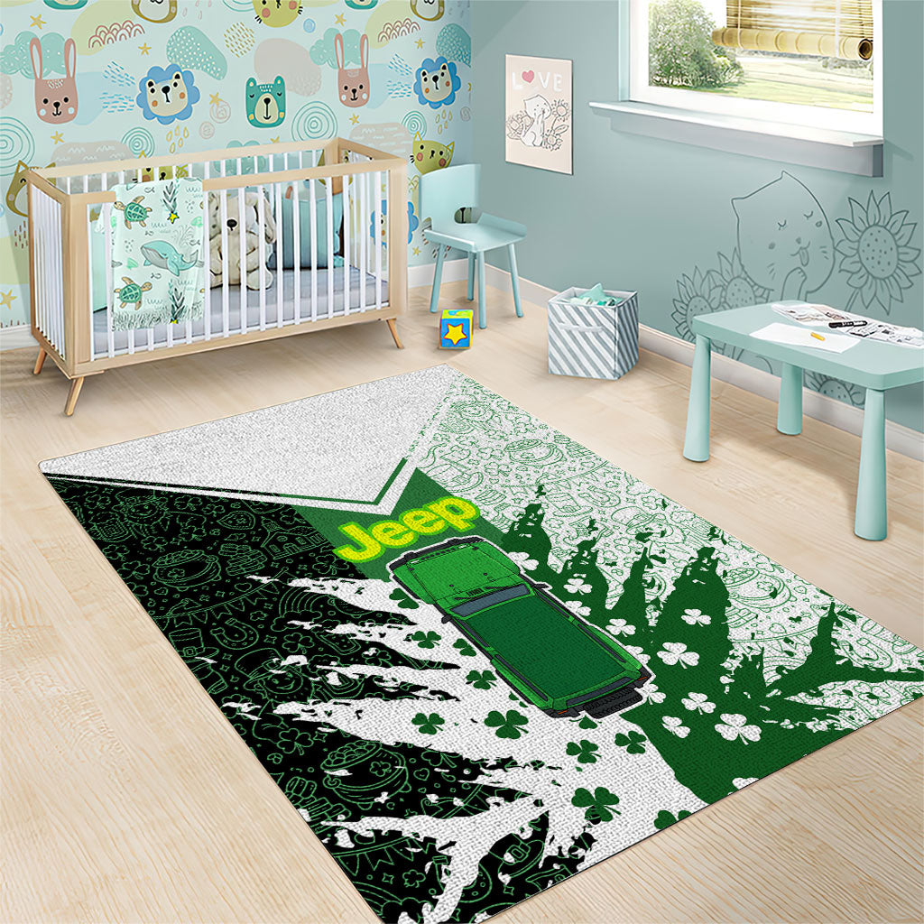 Irish Off-Road 4x4 Adventure Jeep Area Rug Shamrock Trail Ride Green Lucky Clover TS04