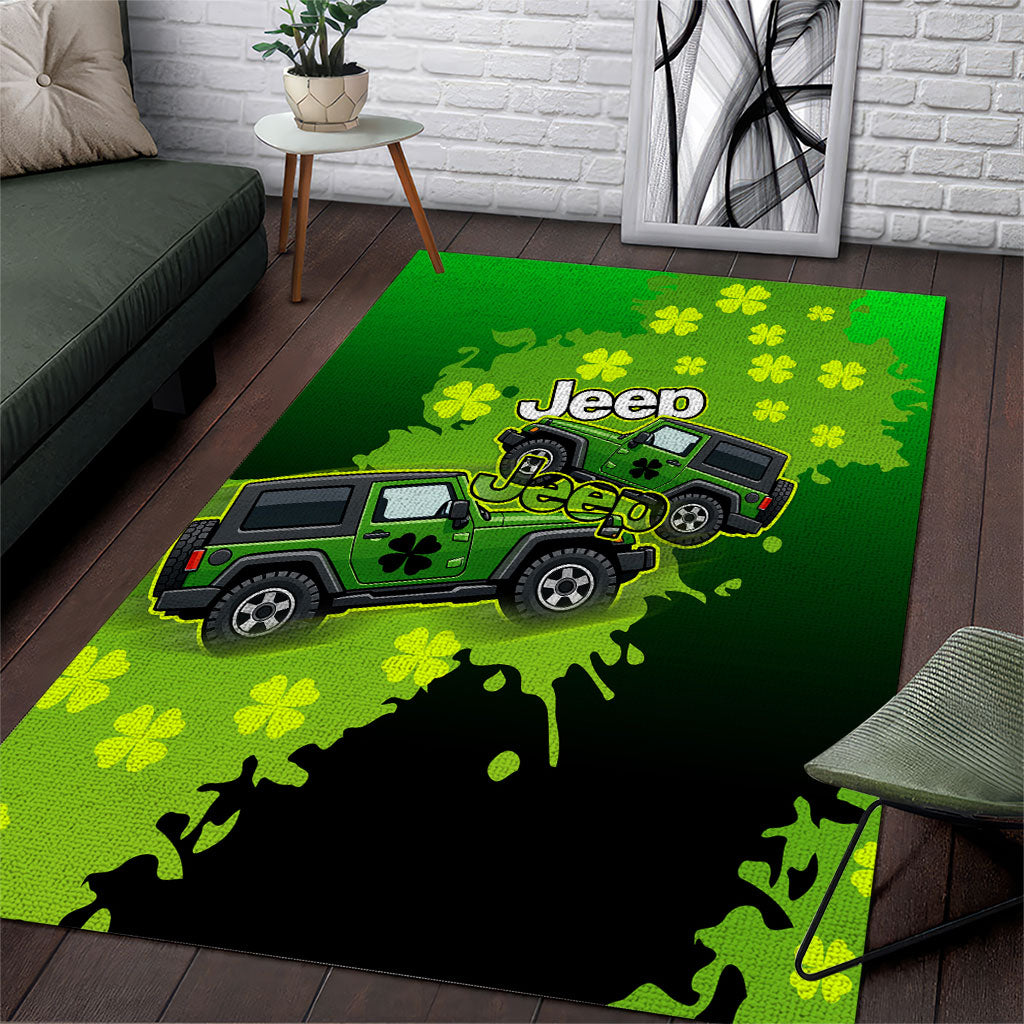 Irish Off-Road Jeep Area Rug Lucky Shamrock Trail Ride Green St Patrick TS04