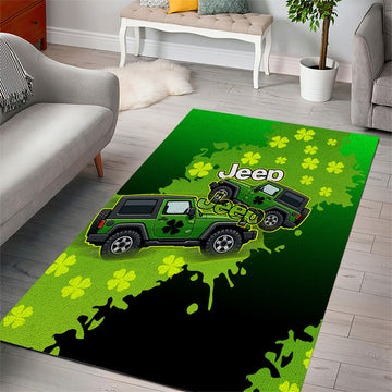 Irish Off-Road Jeep Area Rug Lucky Shamrock Trail Ride Green St Patrick TS04