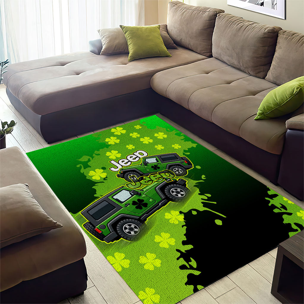 Irish Off-Road Jeep Area Rug Lucky Shamrock Trail Ride Green St Patrick TS04