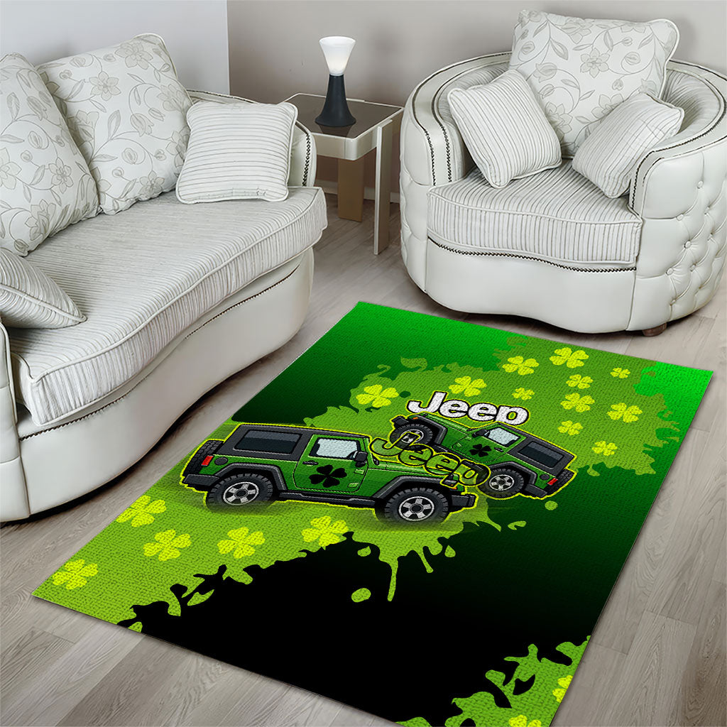 Irish Off-Road Jeep Area Rug Lucky Shamrock Trail Ride Green St Patrick TS04
